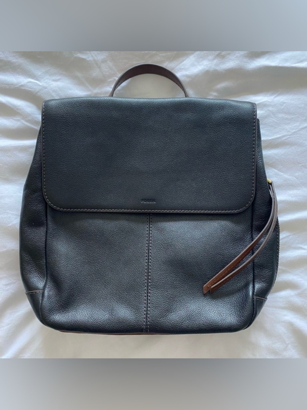 Fossil Claire Genuine Pebbled Leather Backpack Black / Brown